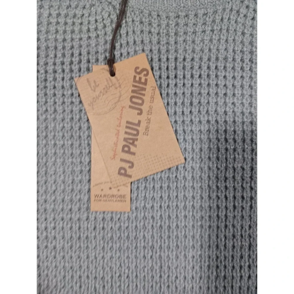 PJ PAUL JONES Sweater Mens XL Gray Crewneck Pullover Waffle Textured Long Sleeve